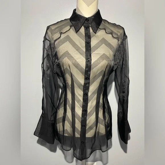 Zara Black Sheer Button Down Shirt - Picture 1 of 13